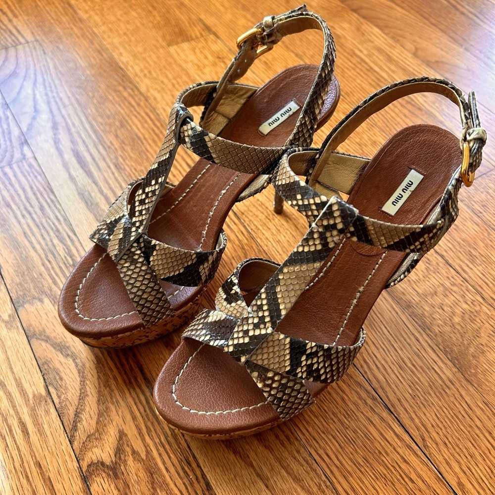 Miu Miu Brown Snakeskin Sandals